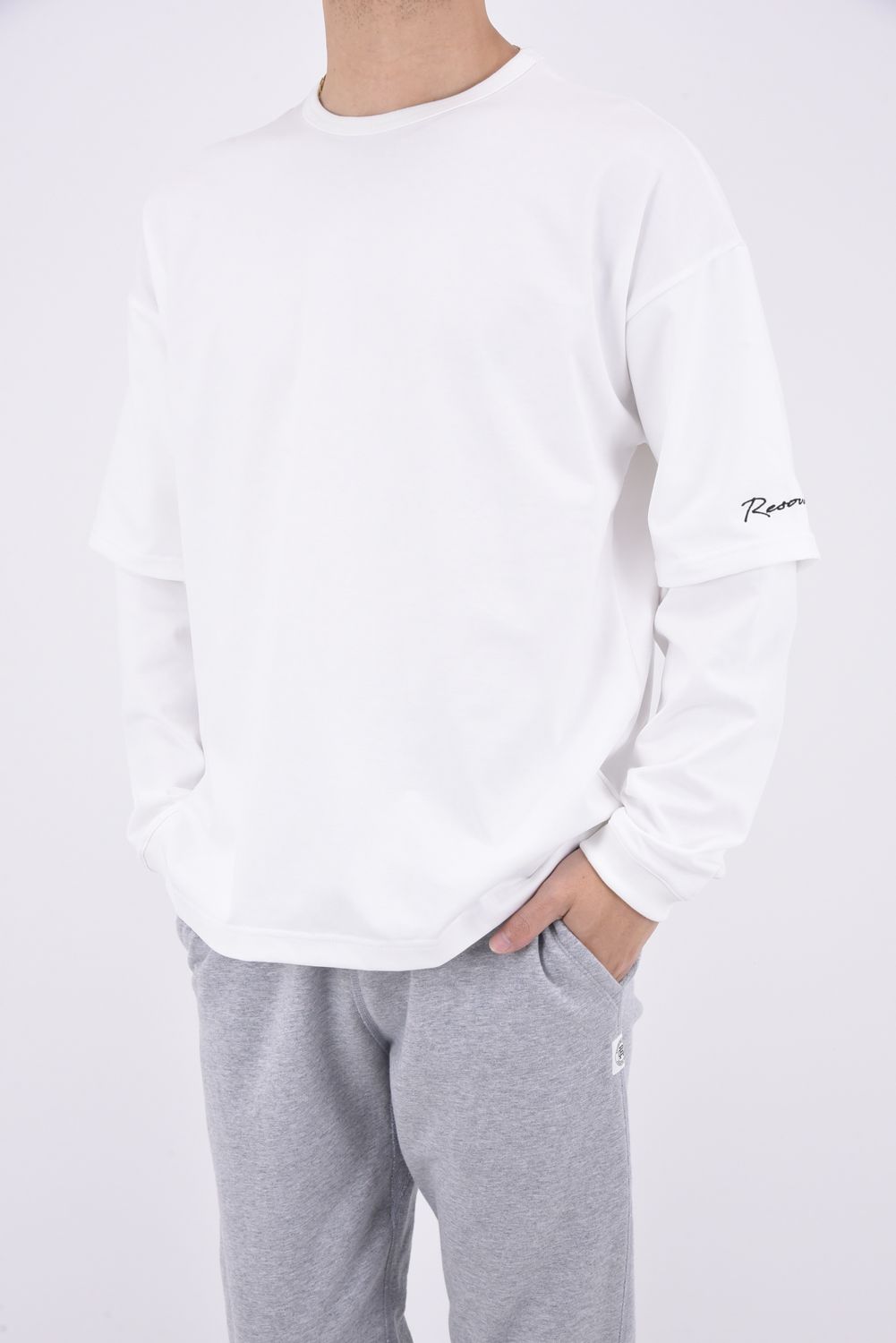 FAKE LAYERED LONGSLEAVE / ロングスリーブフェイクレイヤードTシャツ ホワイト