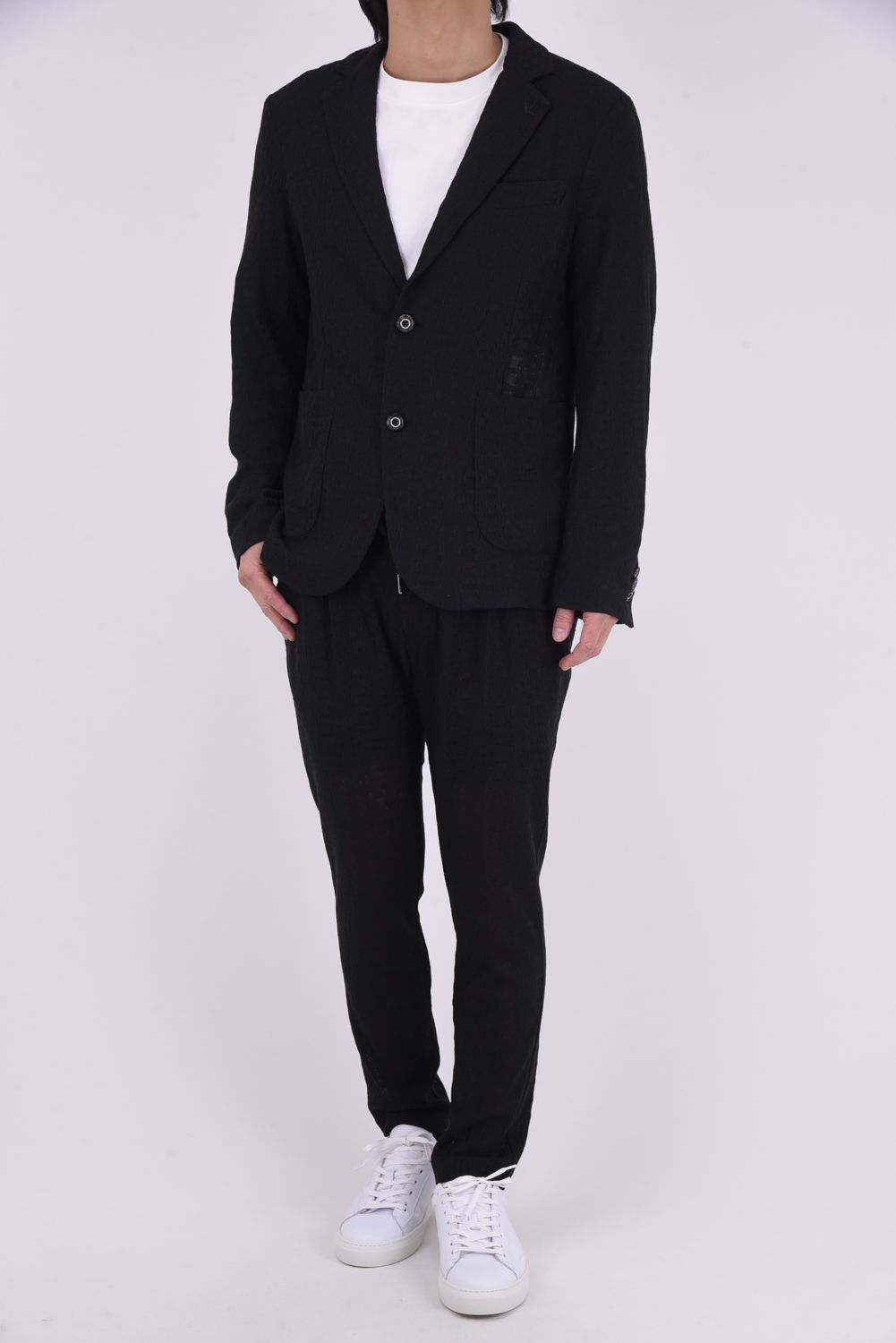 【26SS】【セットアップ】 LINEN TOUCH JACQUARD JACKET & SLACKS / リネンタッチ テーラードシングルジャケット&イージースラックス (ブラック)