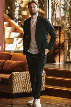 【26SS】【セットアップ】 GLEN CHECK NYLON JACKET & SLACKS / グレンチェック テーラードシングルジャケット&イージースラックス (チャコール/ブラック)