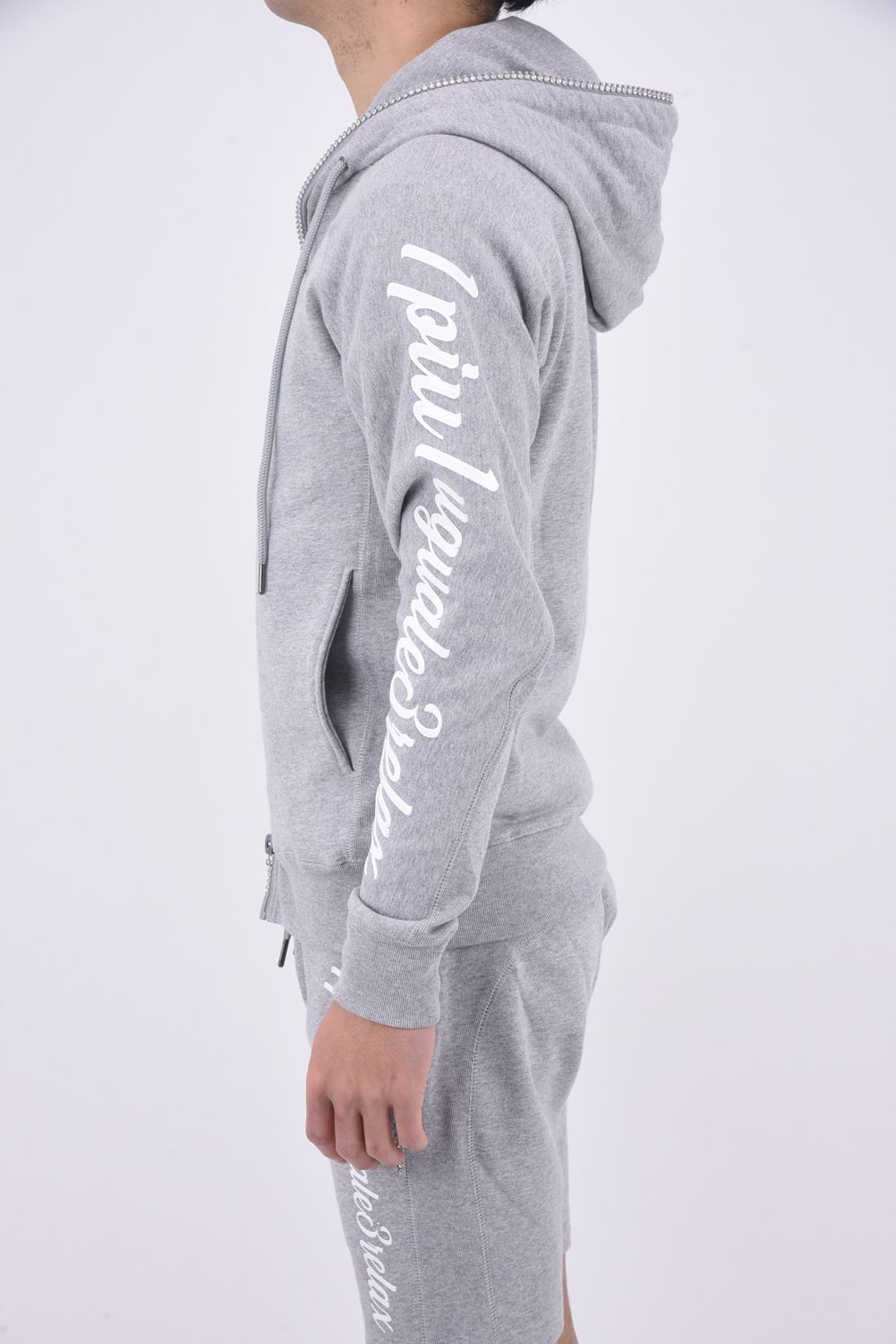 GLITTER ZIP HOODIE / グリッターロゴ ジップパーカー トップグレー