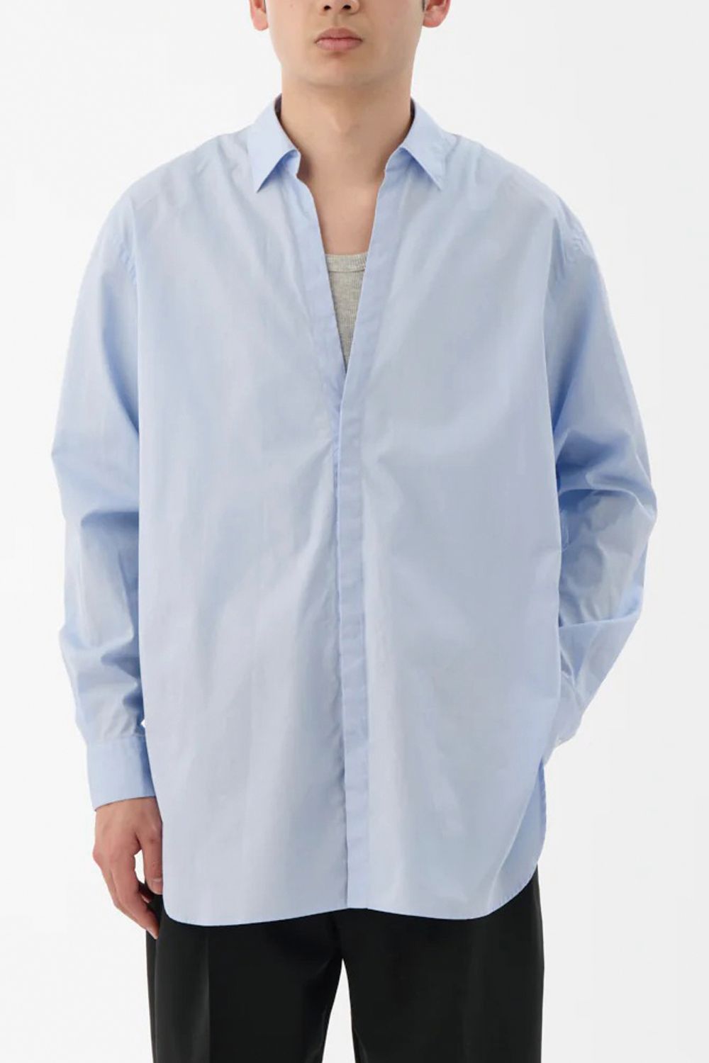 100/2 COTTON BROAD / コットンブロード スキッパーシャツ (サックス)