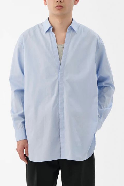 100/2 COTTON BROAD / コットンブロード スキッパーシャツ (サックス)