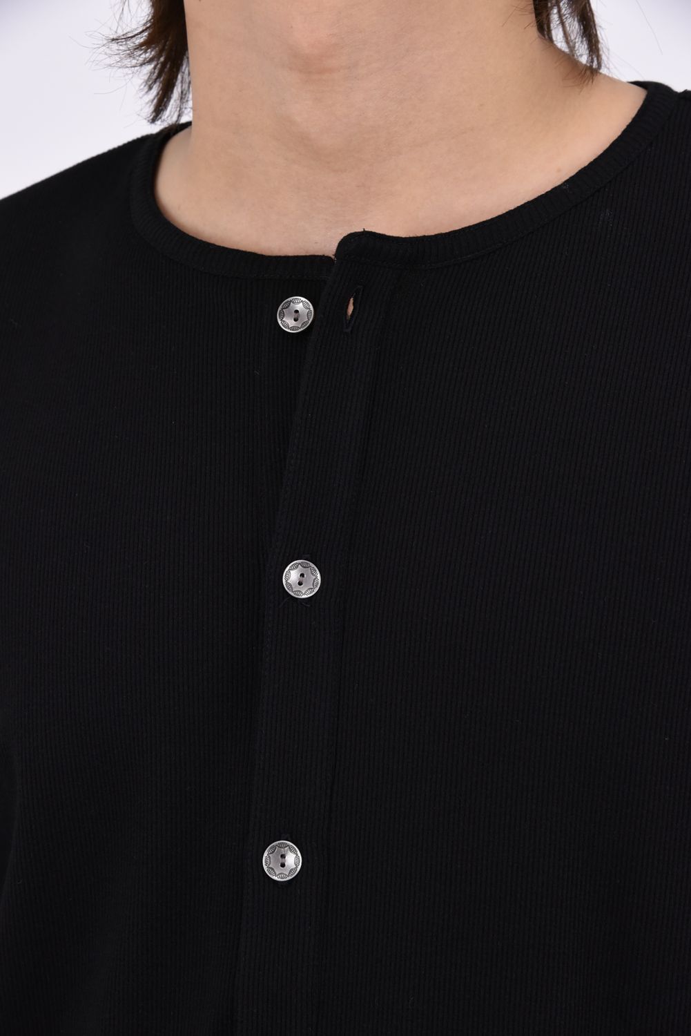 RIB HENRY LONGSLEAVE / ヘンリーネック リブニットロングスリーブTシャツ (ブラック)