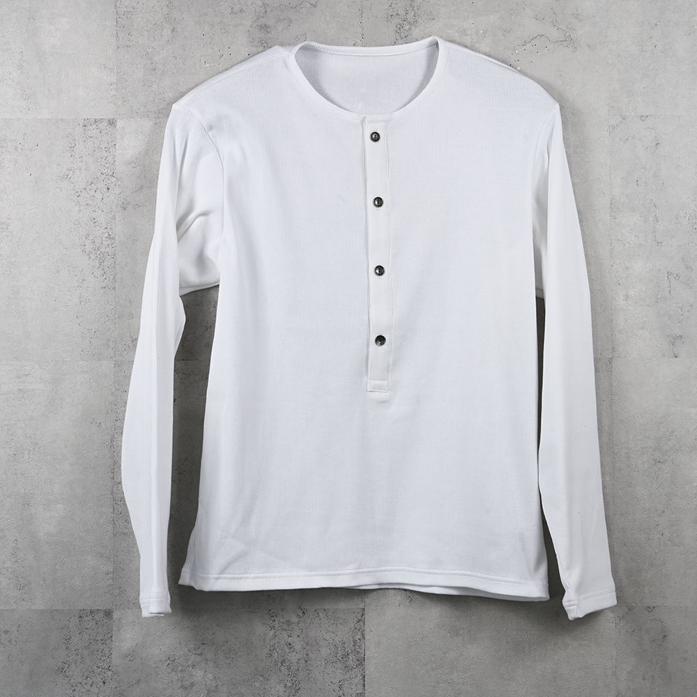 RIB HENRY LONGSLEAVE / ヘンリーネック リブニットロングスリーブTシャツ (ホワイト) (7月中旬入荷予定) ※オーダー締切:5月23日(土)17時