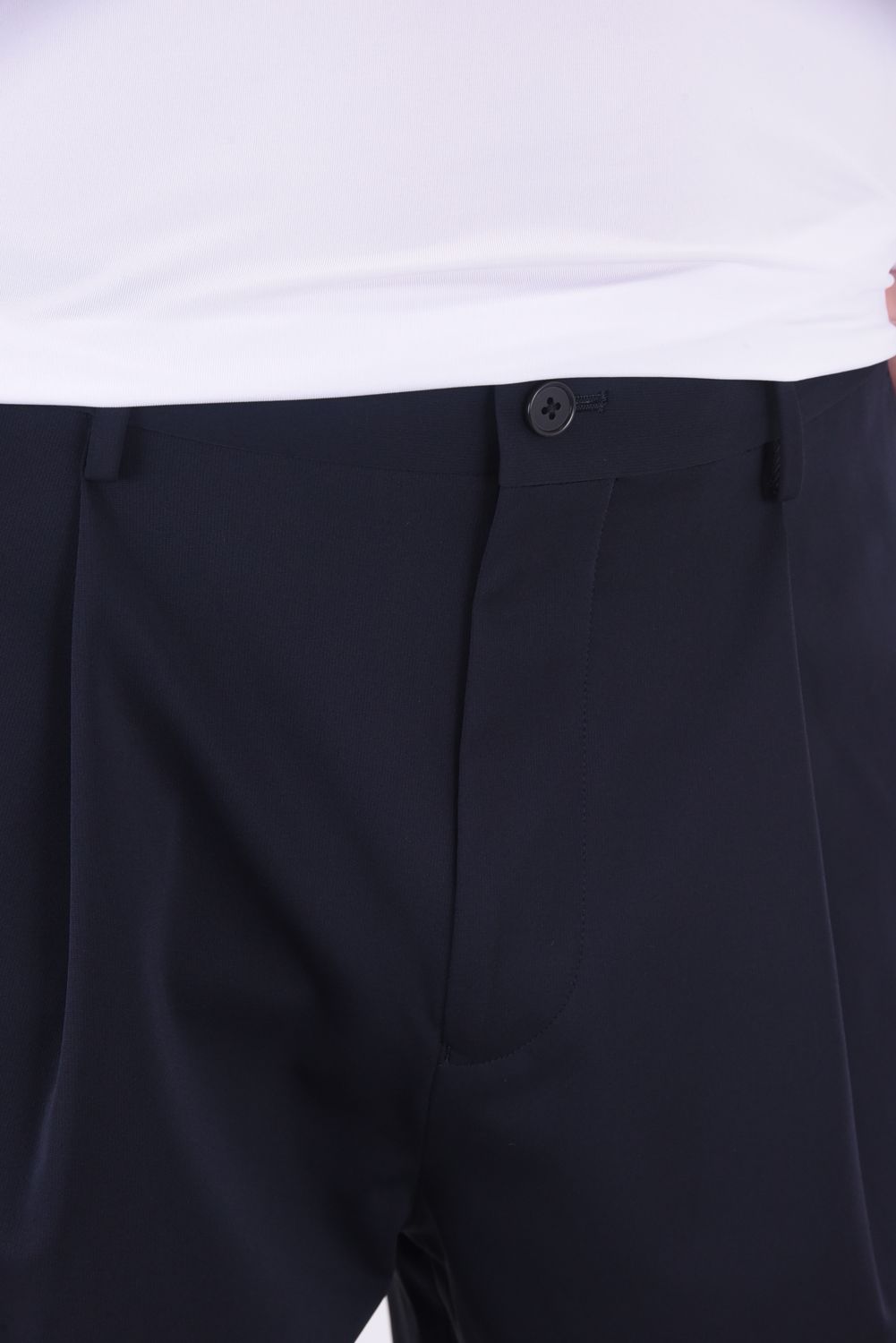 1OUT-PLEATS PANTS - STRETCH JERSEY / ポリエステルジャージー 1アウトプリーツ スラックス ネイビー