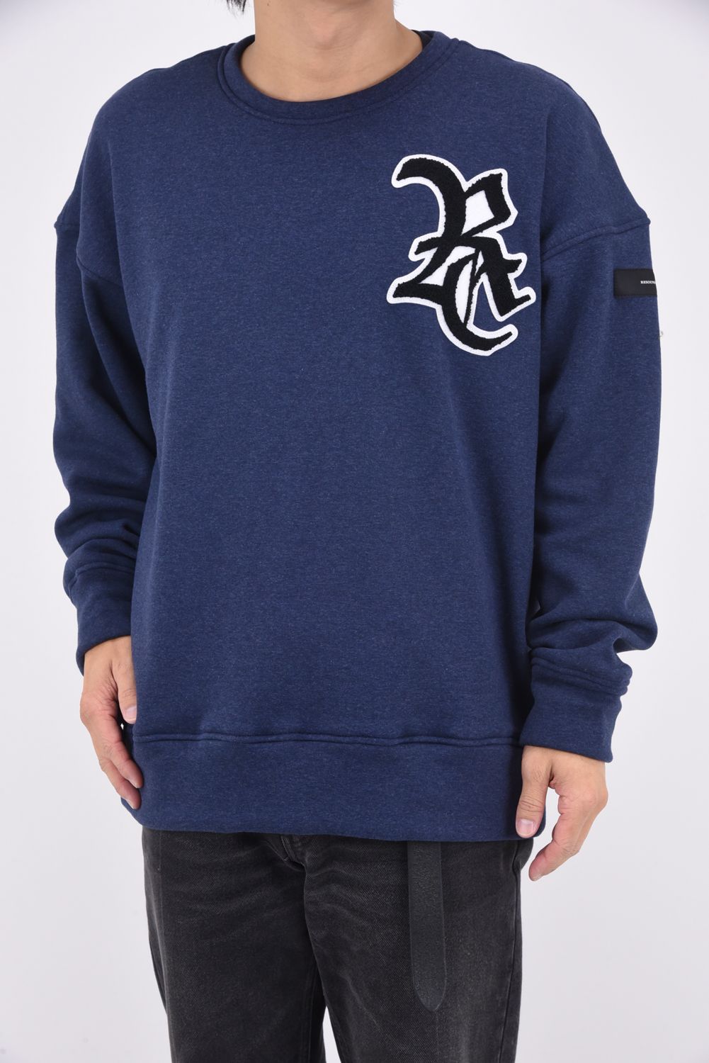 RC CHENILLE VELOURS FLEECE DROP TRAINER / サガラ刺繍ワッペン 裏起毛 ルーズトレーナー (ネイビー)