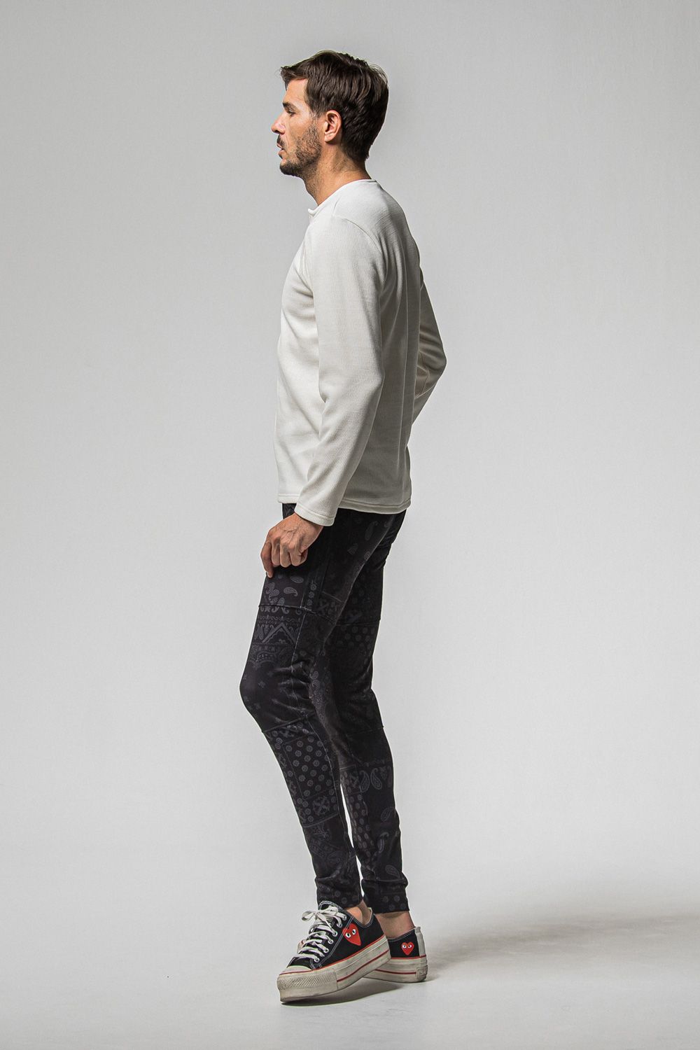 VELOURS FLEECE THERMAL HENRY / 裏起毛 サーマル生地 ロングスリーブ ヘンリーネック (ホワイト) (10月中旬入荷予定) ※オーダー締切：9月1日(月)18:00