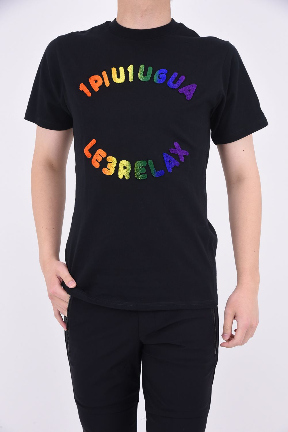 RAINBOW TOOTHBRUSH EMBROIDERY T-SHIRTS / レインボー サークルロゴ 半袖Tシャツ ブラック