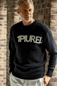 DOUBLE JACQUARD APPLIQUE LOGO KNIT / DOUBLE JACQUARD APPLIQUE LOGO KNIT / ロゴ アップリケニット ブラック