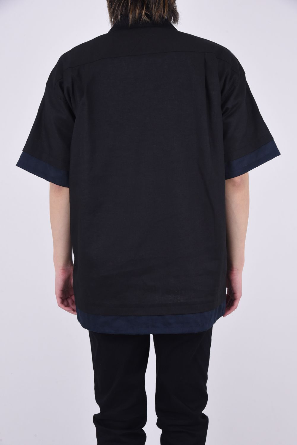 LAYERED HALF SLEEVES OPEN COLLAR SHIRT / レイヤード オープンカラー 半袖 シャツ ブラック