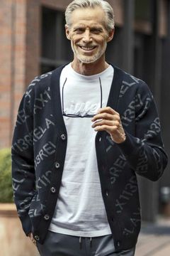 DIAGONAL LOGO CARDIGAN / 総柄ロゴ ニットカーディガン ブラック