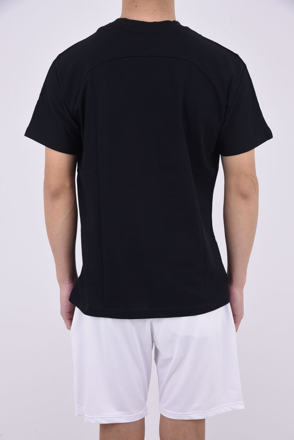 SIDE RHINESTONE T-SHIRT / サイドラインストーンロゴ クルーネックTシャツ ブラック