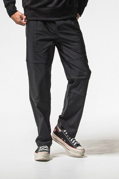 JOHNSON LINE WIDE HEAT PT / 裏起毛 ハイブリットジャージー ワイドテーパード ラインパンツ (ブラック/ブラック)