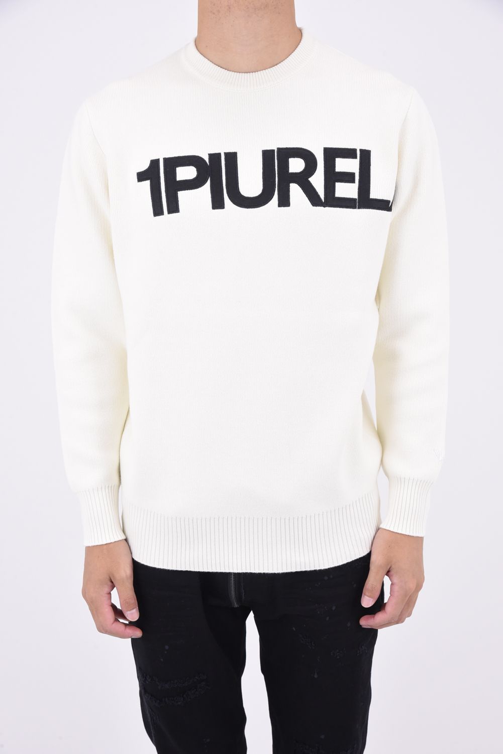 DOUBLE JACQUARD APPLIQUE LOGO KNIT / ロゴ アップリケニット ホワイト