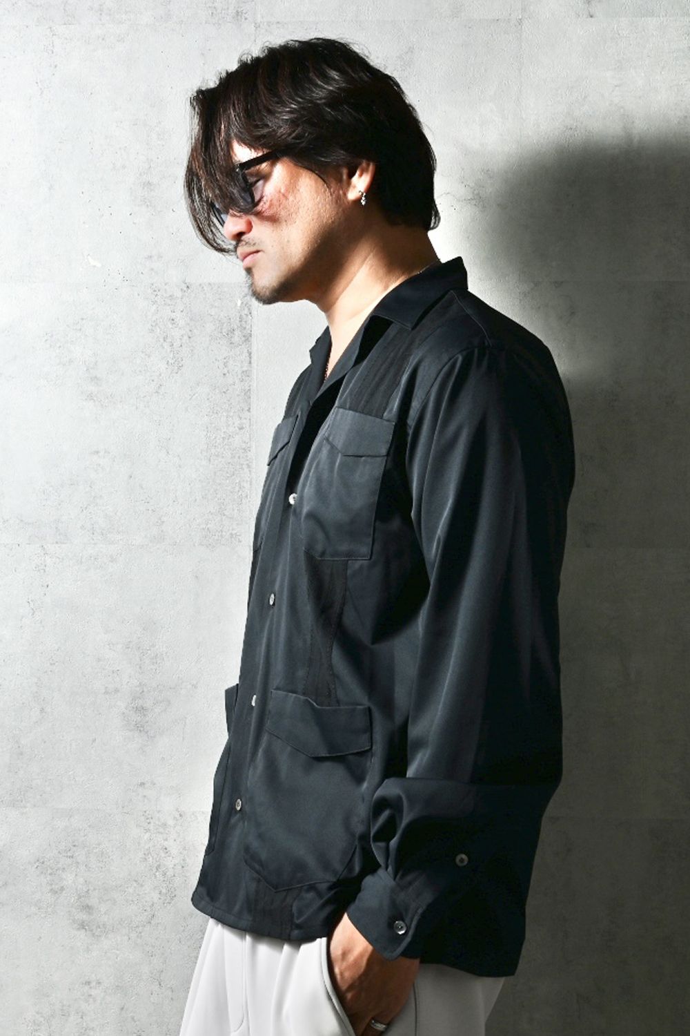 GUAYABERA SHIRTS / リラックスシルエット ストライプ柄 キューバシャツ (ブラック) (3月中旬入荷予定) ※オーダー締切12/13(土)17:00