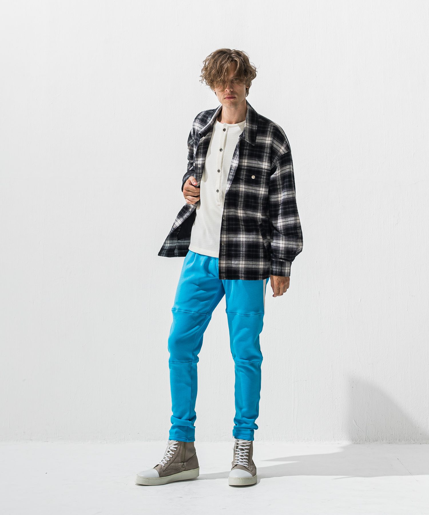 OVER HENRY VELOURS FLEECE THERMAL / 裏起毛 オーバーサイズ サーマル生地 ロングスリーブ ヘンリーネック (ホワイト) (10月下旬入荷予定) ※オーダー締切:9月7日(月)17時