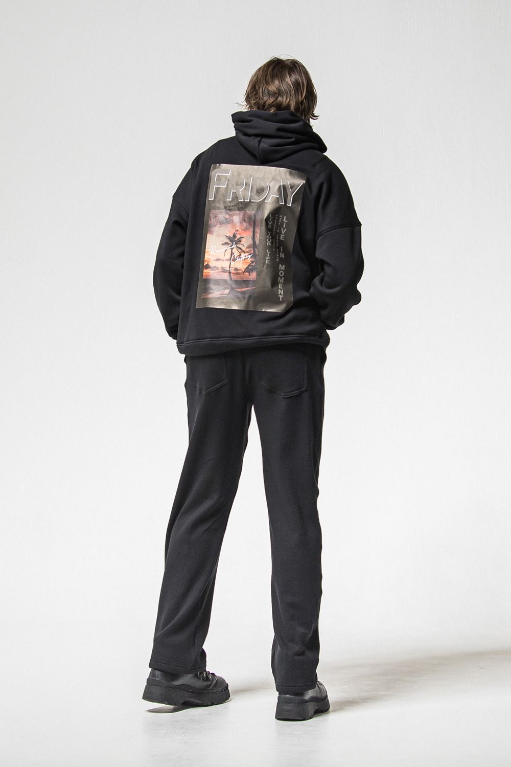 VELOURS FLEECE WIDE TUCK PANTS / 裏起毛 ベロアフリース セミワイド ワンタック イージーパンツ (ブラック) (11月中旬入荷予定) ※オーダー締切：9月1日(月)18:00