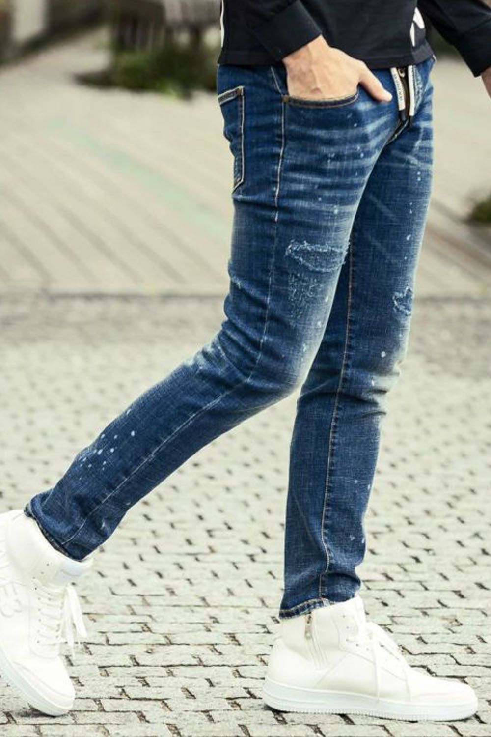 DENIM PANTS / フェイクファスナー ボタンフライ ダメージデニム インディゴ
