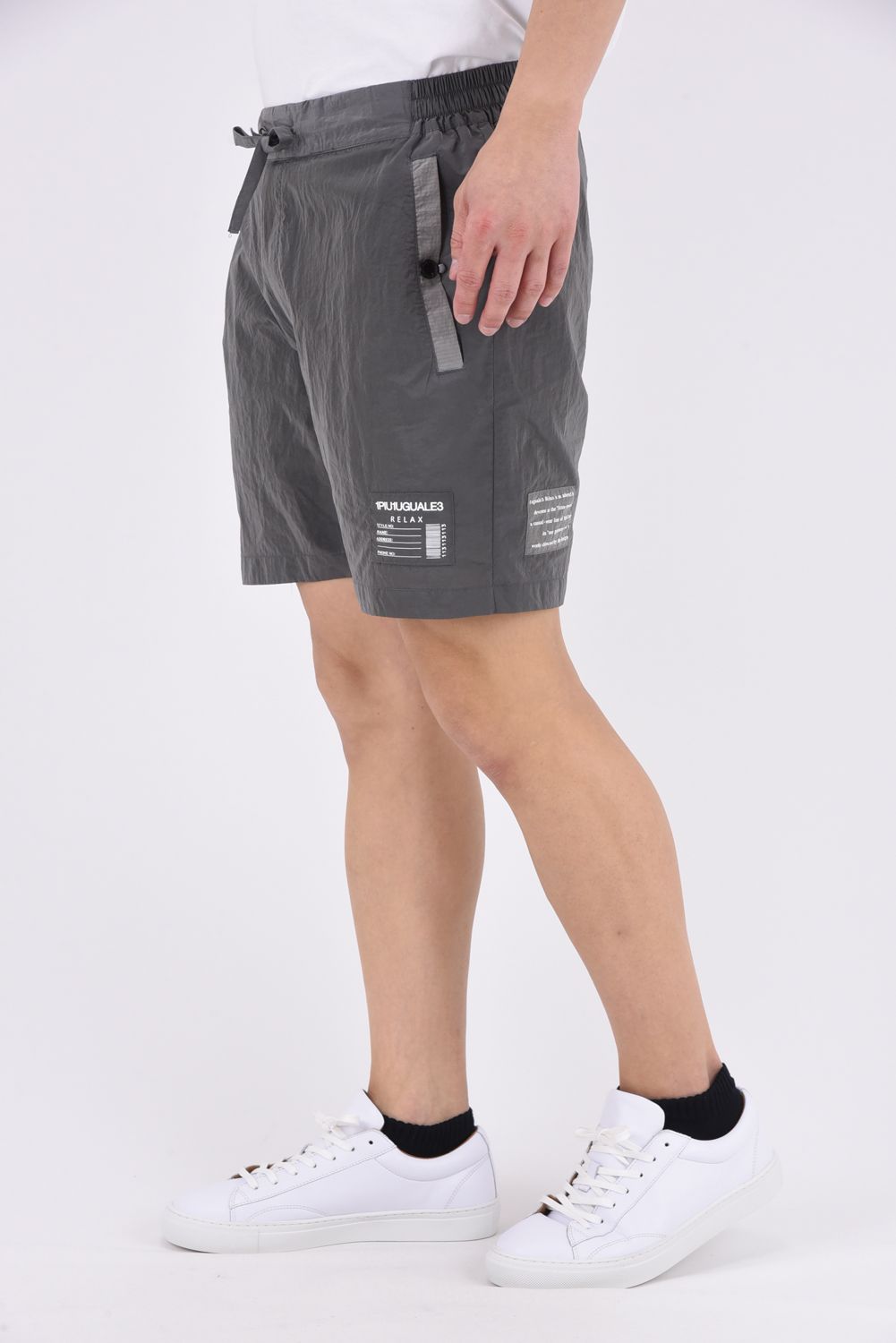 SALTWATER PATCH PANTS / 水陸両用 光沢ナイロン ショートパンツ (グレー)