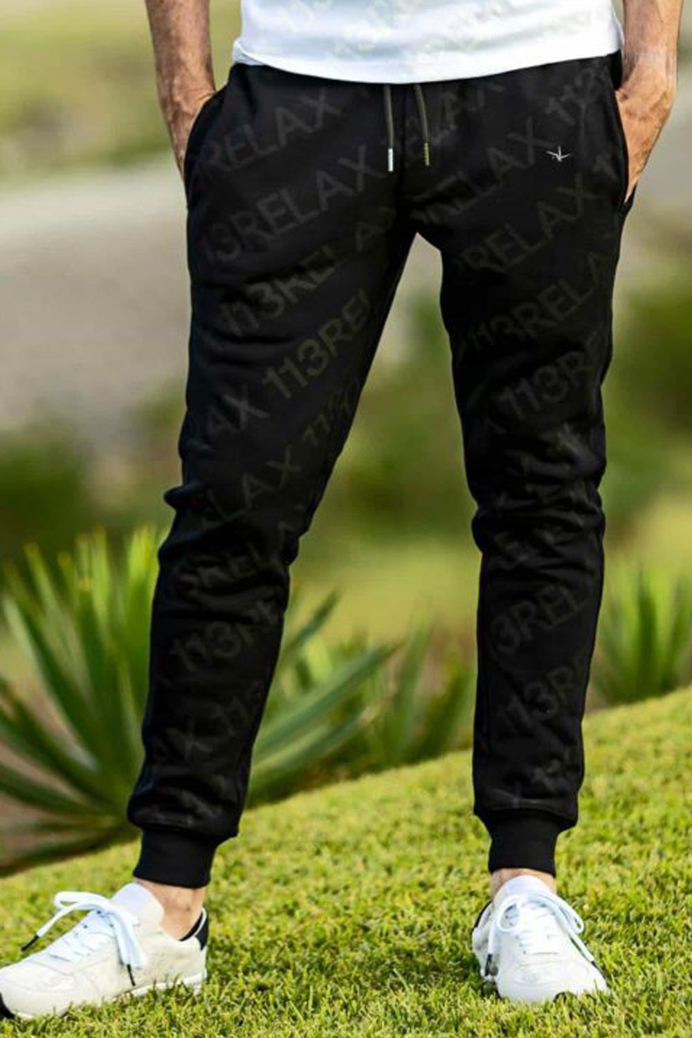 DIAGONAL LOGO LONG PANTS  / サイドリブ ダイアゴナルロゴ ロングパンツ ブラック