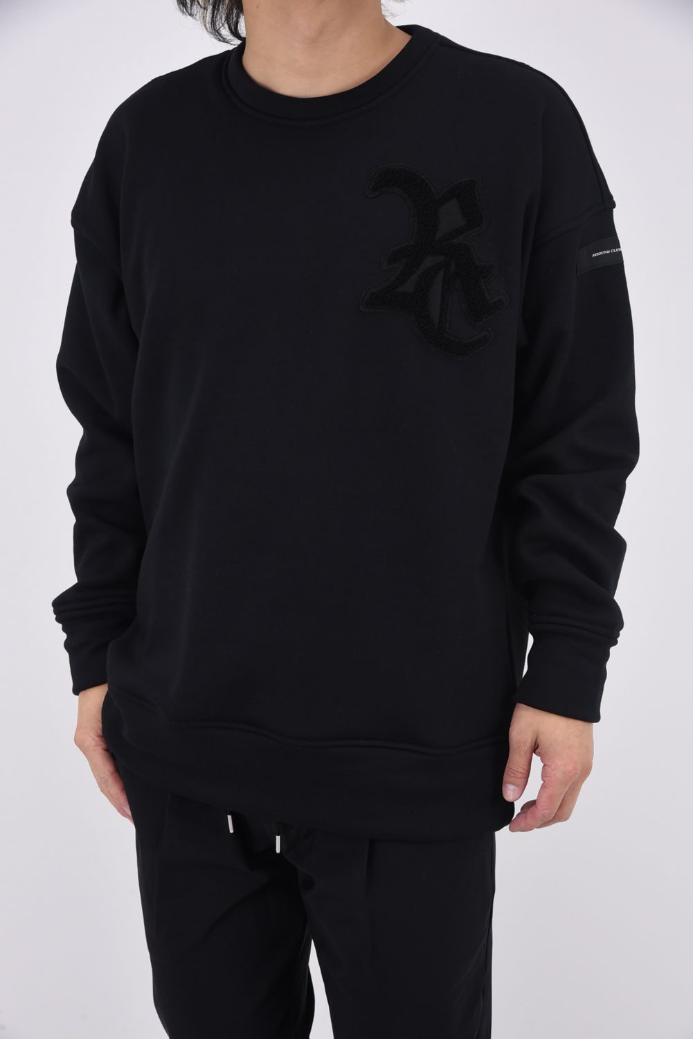 RC CHENILE VELOURS FLEECE DORP TRAINER / サガラ刺繍ワッペン 裏起毛 ルーズトレーナー ブラック