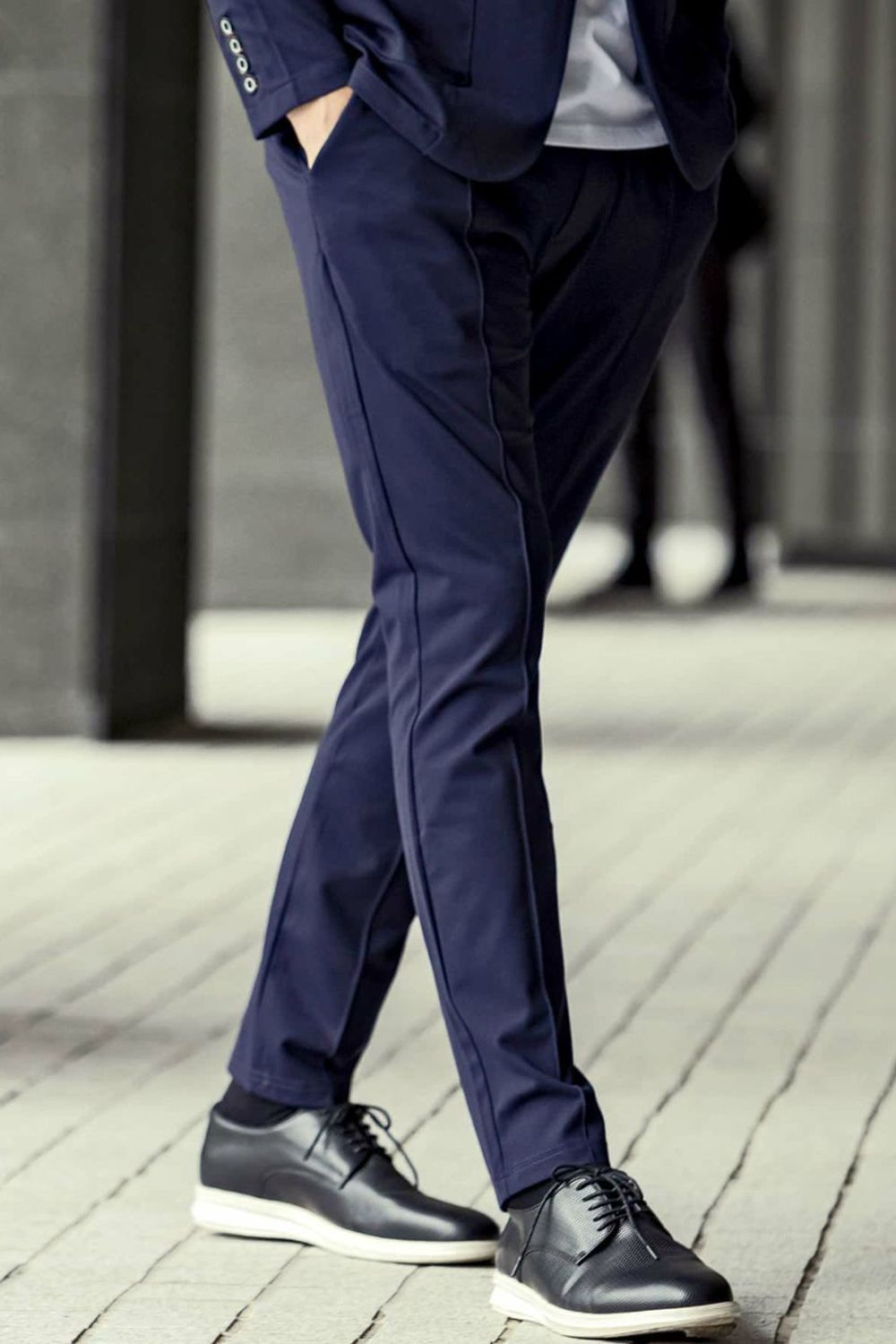 CUT AND SEW SLACKS / アーチロゴ カットソー スラックス ネイビー