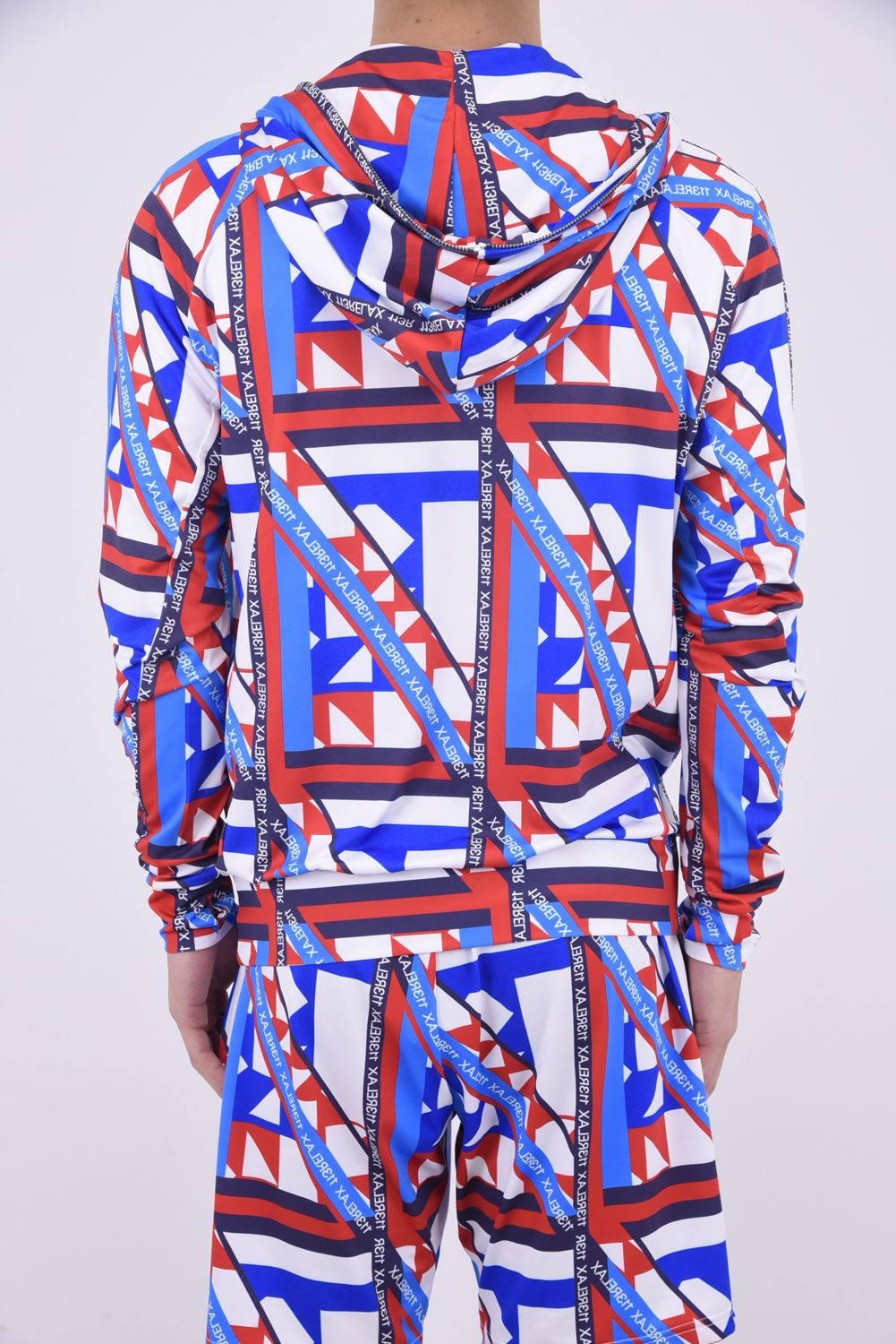 GEOMETRIC HOODIE / ジオメトリック柄 ラッシュガードパーカー レッド×ホワイト