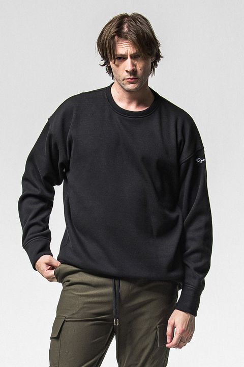 VELOURS FLEECE THERMAL  LOOSE TRAINER / 裏起毛 サーマル生地 ロングスリーブ トレーナー (ブラック)