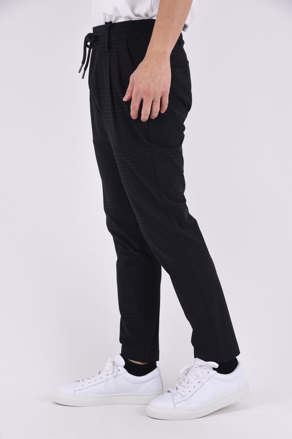 【26SS】【セットアップ】 GLEN CHECK NYLON JACKET & SLACKS / グレンチェック テーラードシングルジャケット&イージースラックス (チャコール/ブラック)