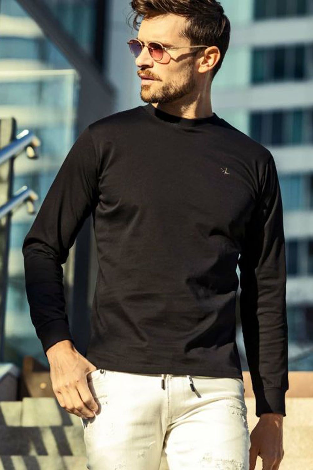 CIRCLE LOGO RHINESTONE LONG SLEEVE T-SHIRT / サークルロゴ ラインストーン ロングスリーブ Tシャツ ブラック