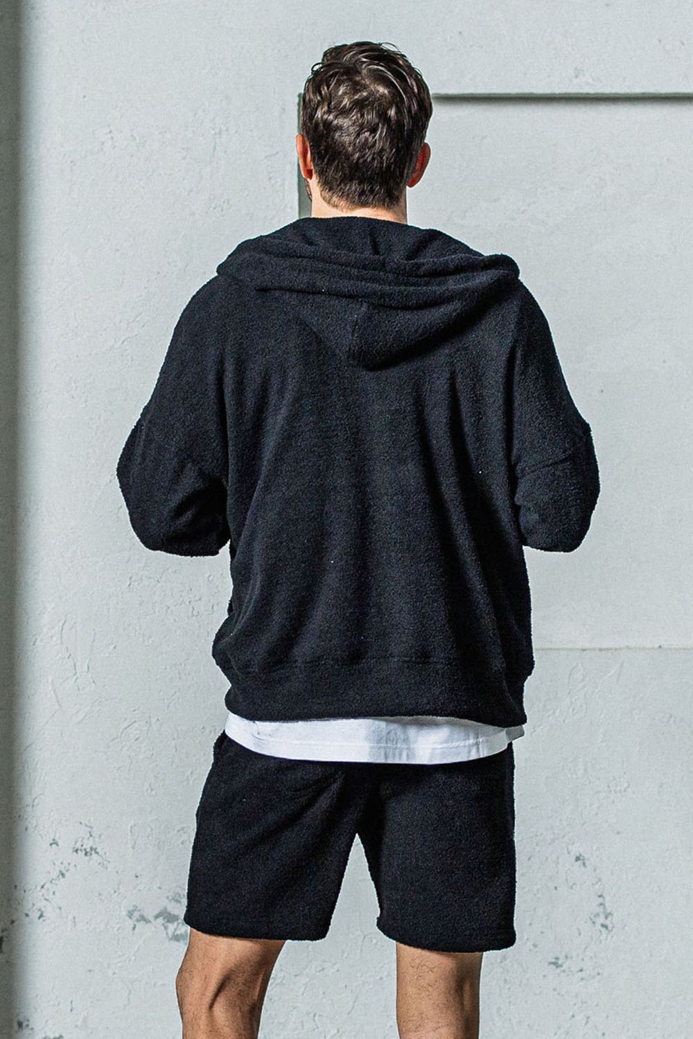 MOLE YARN PILE ZIP LOOSE HOODIE / モールパイル オーバーサイズ ジップアップパーカー ブラック