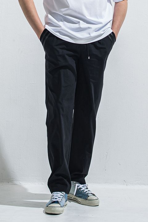 EDGE NYLON SEMI WIDE PT / ナイロンマイクロファイバー エコレザーライン セミワイド イージーパンツ (ブラック/ブラック)