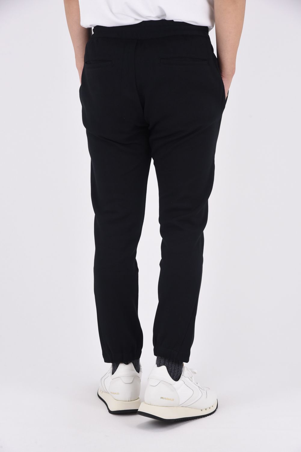 COLLARLESS CUT AND SEW PANTS / 鹿の子 ニット スラックス (ブラック)