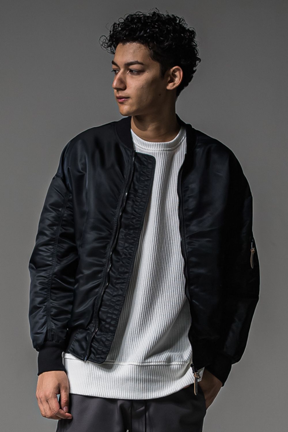 LIGHT David JACKET / ドロップショルダー フライトジャケット ナイロンブラック (9月上旬入荷予定)
