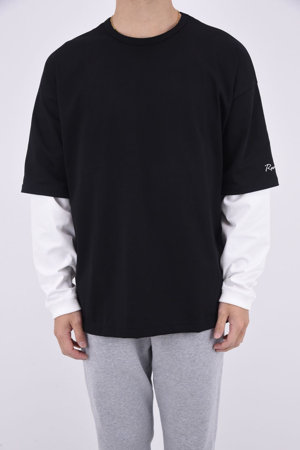 FAKE LAYERED LONGSLEEVE / ロングスリーブフェイクレイヤードTシャツ ブラック / ホワイト