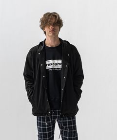 suede coach hoodie / エコスエード オーバーサイズ コーチジャケットパーカー (ブラック) (12月中旬入荷予定) ※オーダー締切:9月7日(月)17時