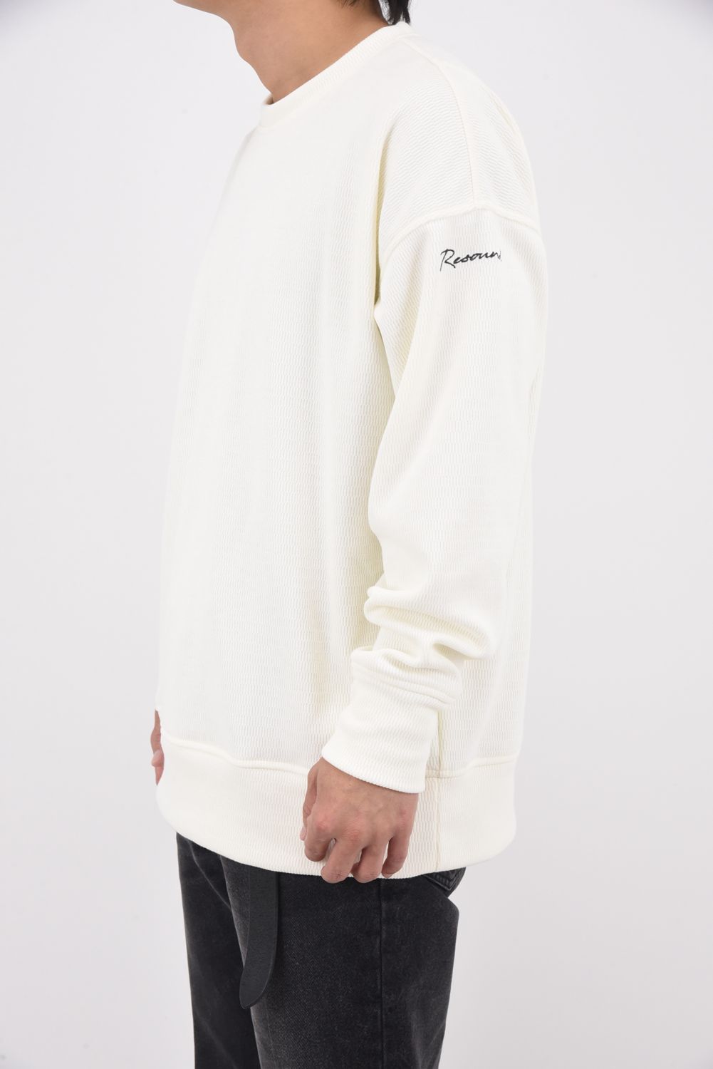 VELOURS FLEECE THERMAL  LOOSE TRAINER / 裏起毛 サーマル生地 ロングスリーブ トレーナー (ホワイト)