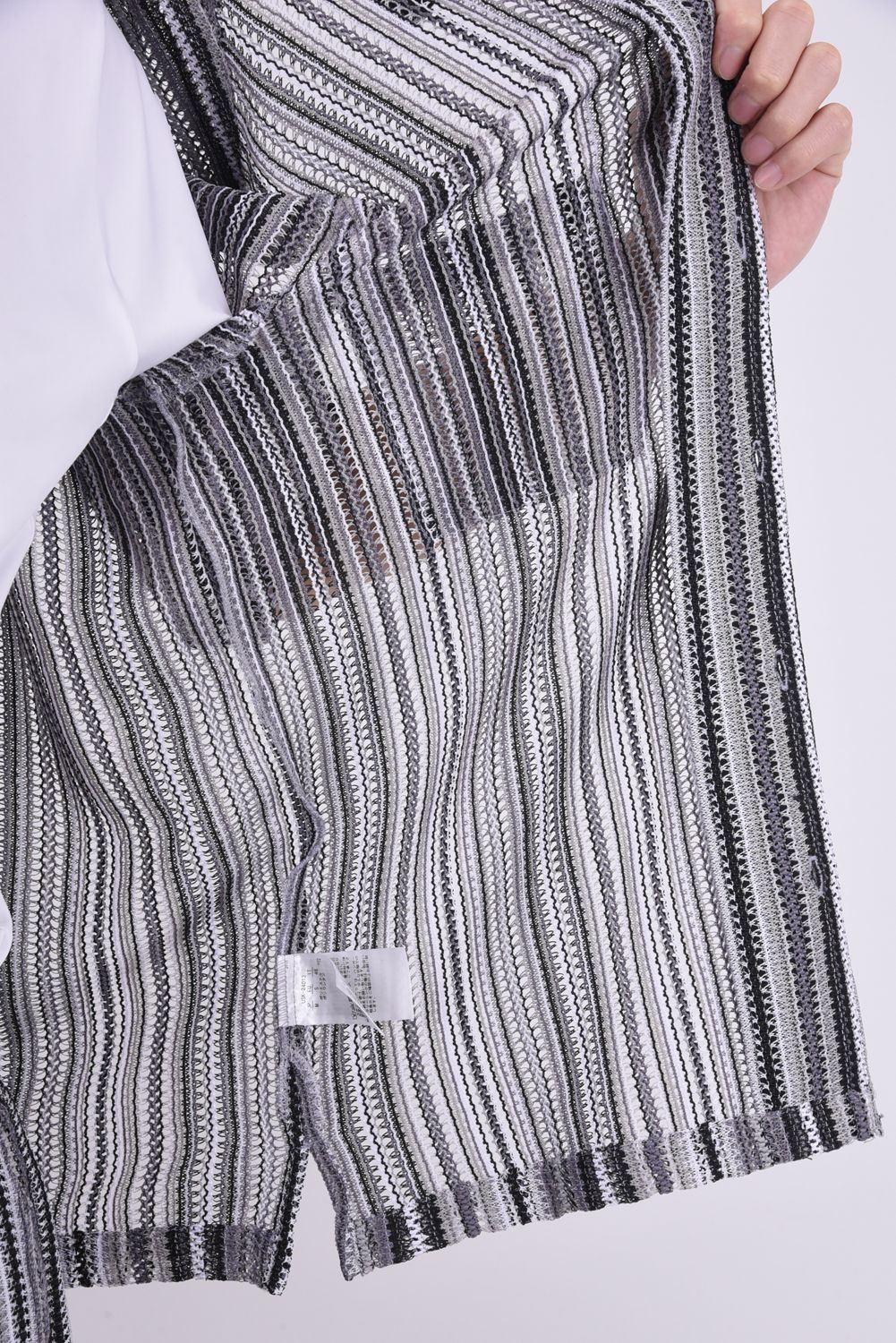 GAP KNIT STRIPED SHIRT / 透かし編み ストライプニット シャツ グレー