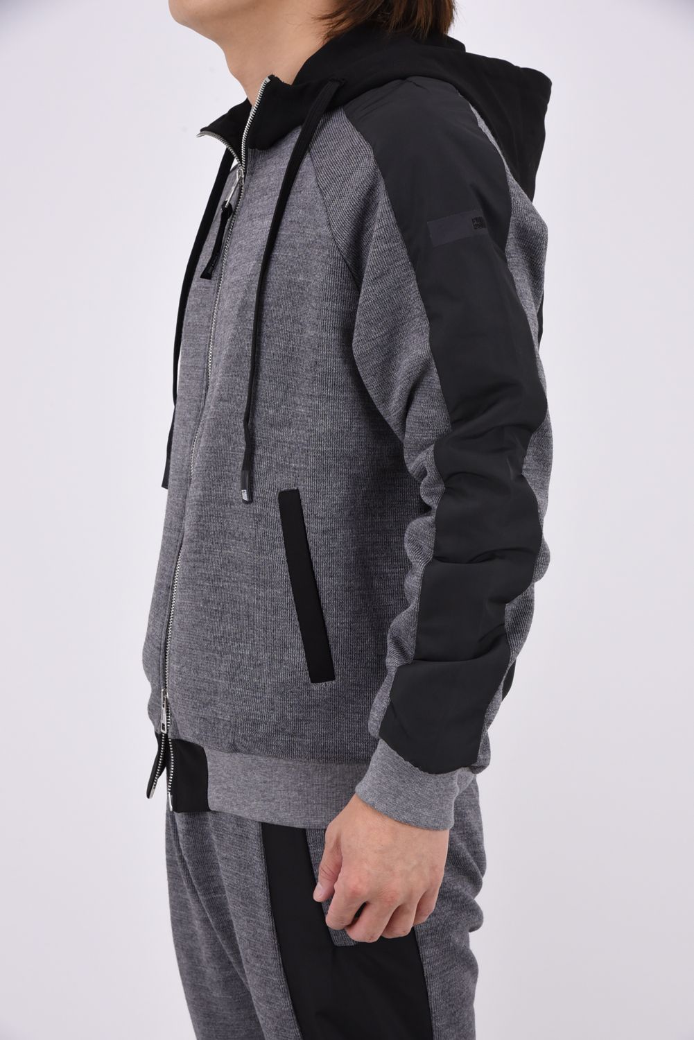 【LEON10月号掲載】【26AW】 ICON JACKET / ウール混 ツートーン ジップアップ スウェットパーカー (グレー)