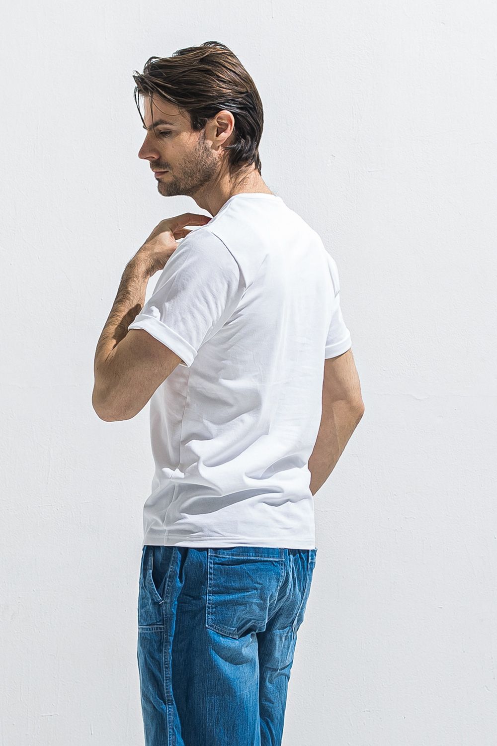 ROLLUP HENRY TEE / ロールアップスリーブ ヘンリーネック Tシャツ （ホワイト） (4月中旬入荷予定) ※オーダー締切:2月15日(日)18時