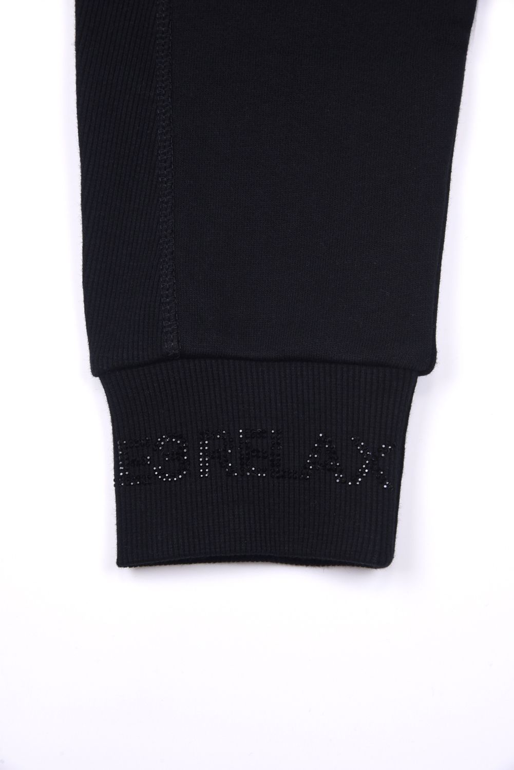 JOGGER PANTS WITH RHINESTONE CUFFS / ラインストーンヘムスウェットジョガーパンツ (ブラック)