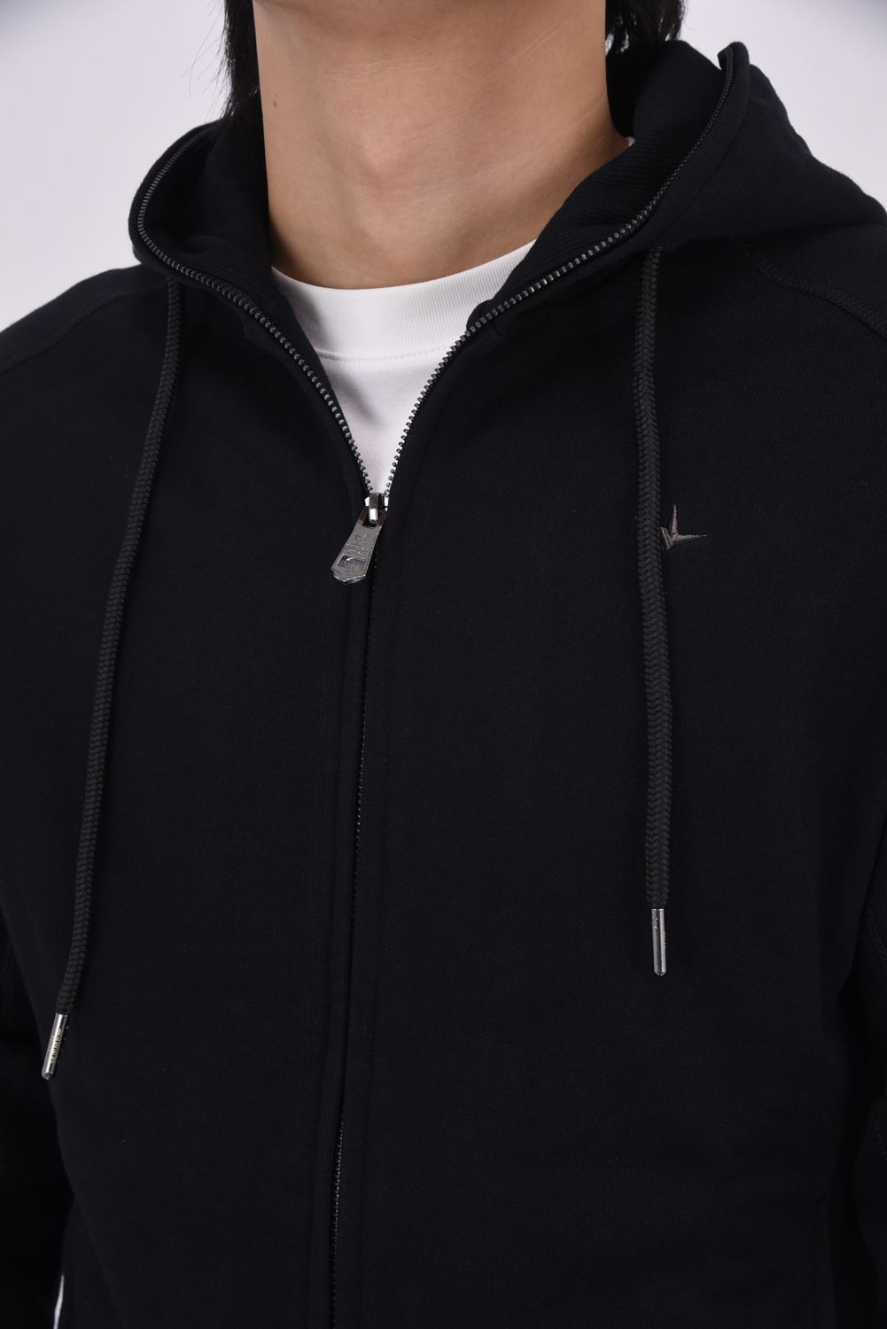 HOODIE WITH RHINESTONE CUFFS / ラインストーンカフスウェットジップパーカー (ブラック)