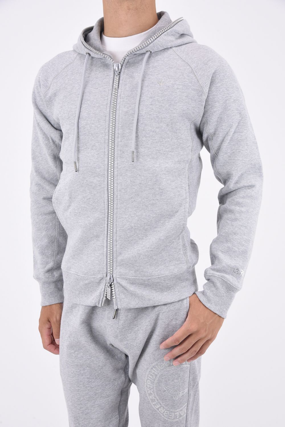 1PIU CIRCLE LOGO RHINESTONE ZIP HOODIE / 1PIUサークルロゴ ラインストーン ジップアップフーディー トップグレー