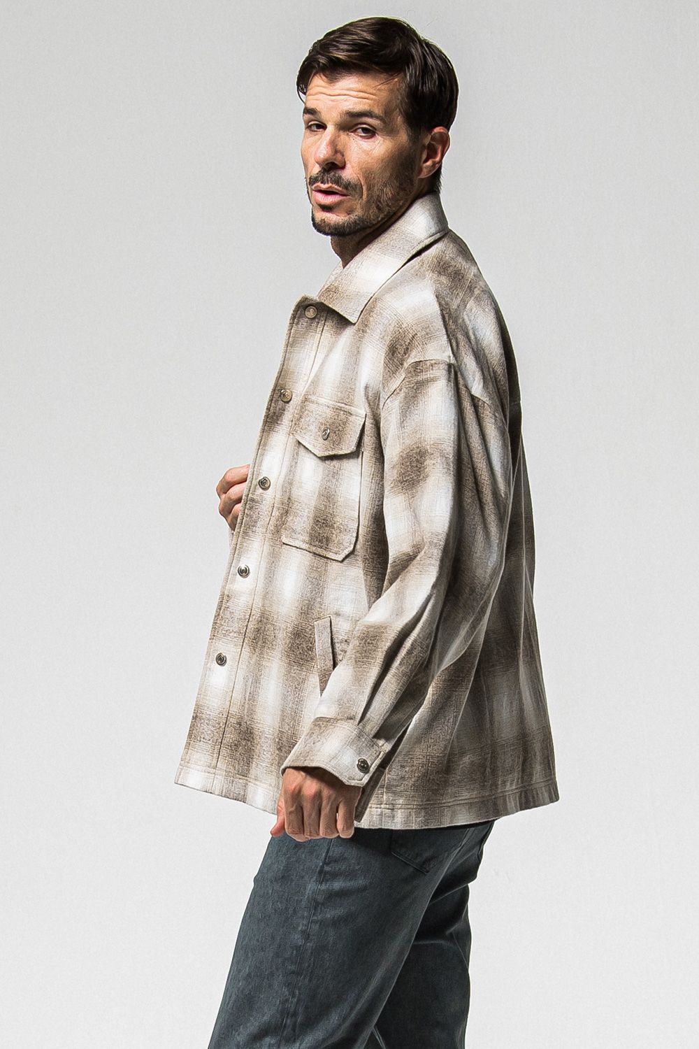 FLANNEL CHECK JK / フランネル チェック ジャケット (ブラウン) (10月中旬入荷予定) ※オーダー締切：9月1日(月)18:00
