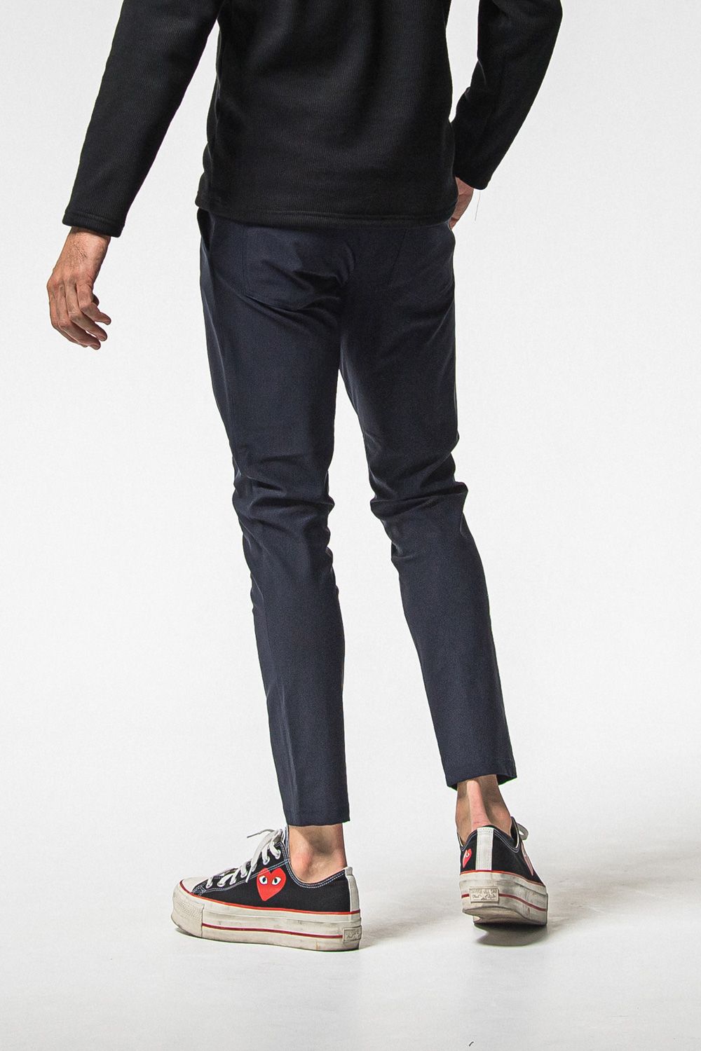 CHRIS EASY HEAT TUCK PANTS / 裏起毛 ナイロンストレッチ スラックスイージータックパンツ (ネイビー) (10月末入荷予定) ※オーダー締切：9月1日(月)18:00