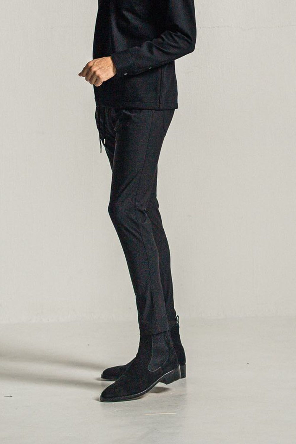 CHRIS EASY HEAT TUCK PANTS / ナイロンストレッチ 裏起毛 スラックスイージータックパンツ ブラック