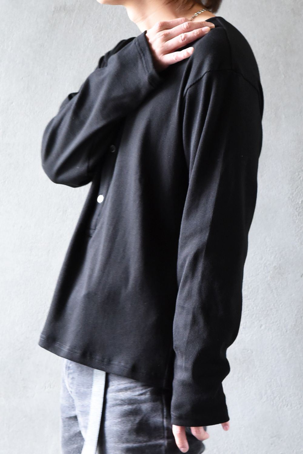 RIB HENRY LONGSLEAVE / ヘンリーネック リブニットロングスリーブTシャツ (ブラック)