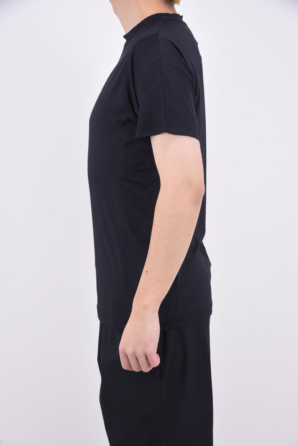 RUNNING DIAGONAL LOGO T-SHIRTS / 総柄モックネック 半袖コンプレッション インナー ブラック