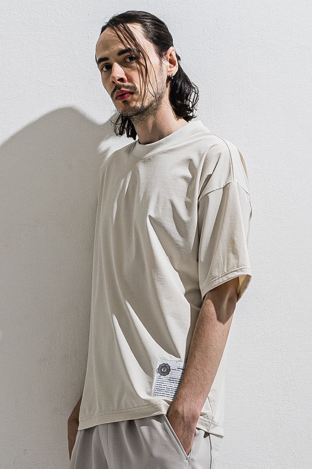 WILL OVERNYLON T / ナイロントリコット メッセージプリント オーバーサイズ Tシャツ (グレージュ) (4月上旬入荷予定) ※オーダー締切12/13(土)17:00