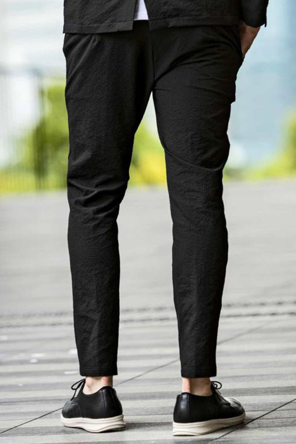 SEERSUCKER SLACKS / ロゴ刺繍 シアサッカー スラックス ブラック